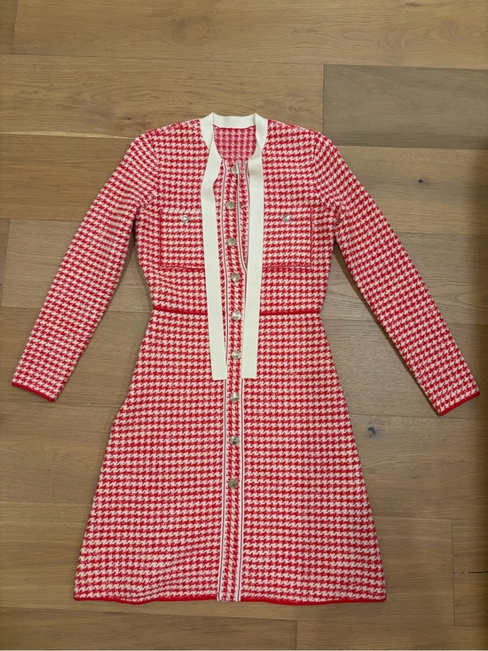 Sandro Dresses & Skirts - Sandro Red and White Houndstooth Knit Blazer Dress
